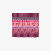 Cache-cou de maille mauve, rose, pêche et turquoise à motif, bébé || Purple, pink, peach and turquoise patterned neck warmer, baby