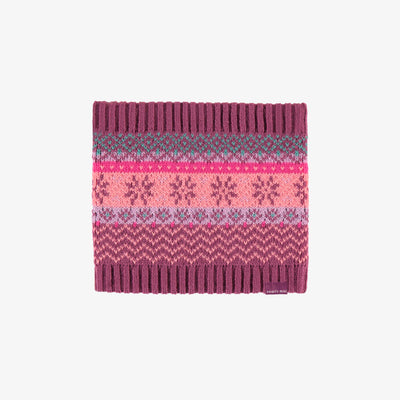 Cache-cou de maille mauve, rose, pêche et turquoise à motif, bébé || Purple, pink, peach and turquoise patterned neck warmer, baby