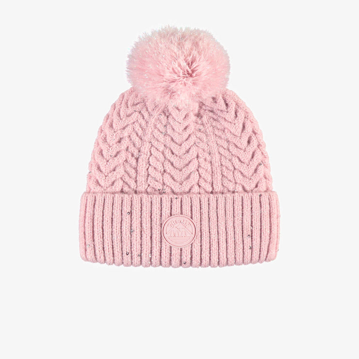 Tuque de maille rose avec pompon, bébé || Pink knitted toque with a pompom, baby