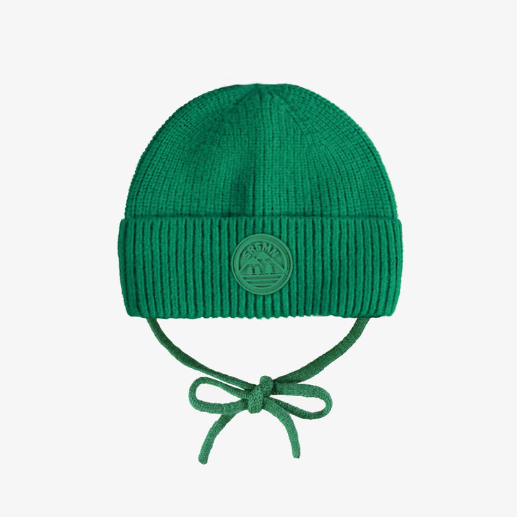 Tuque de maille verte avec cordon, bébé || Green knit toque with cords, baby