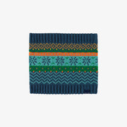 Cache-cou de maille bleu, vert, orange et turquoise à motifs, bébé || Blue, green, orange and turquoise patterned neck warmer, baby