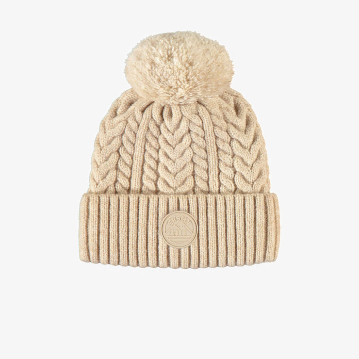 Tuque de maille crème avec pompon, bébé || Cream knitted toque with a pompom, baby