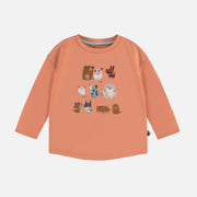T-shirt à manches longues orange avec chiens en jersey, bébé || Orange long-sleeved t-shirt with dogs in jersey, baby