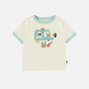 T-shirt à manches courtes crème avec illustration en jersey, bébé || Cream short sleeves t-shirt with print in jersey, baby