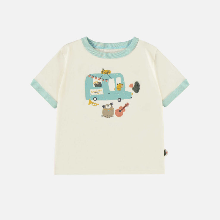 T-shirt à manches courtes crème avec illustration en jersey, bébé || Cream short sleeves t-shirt with print in jersey, baby