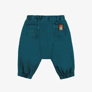 Pantalon bleu coupe ample en denim sergé extensible, bébé || Blue wide fit pants in stretch denim twill, baby