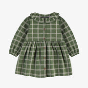 Robe à manches longues de coupe régulière/évasée verte à carreaux en jersey, bébé  || Regular and flared fit dress green plaid long sleeve in jersey, baby