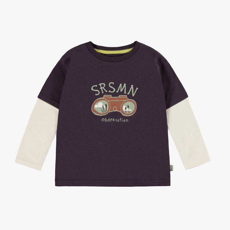 T-shirt prune à manches longues avec illustration de jumelle en jersey, bébé || Cream short sleeves t-shirt with print in jersey, baby