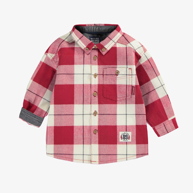 Chemise rouge et crème à carreaux en flanelle de coton, bébé || Red and cream plaid shirt in cotton, baby