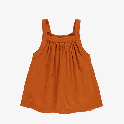 Robe chasuble à minces bretelles orange brûlé en corduroy, bébé || Burnt orange corduroy jumper dress with thin straps, baby