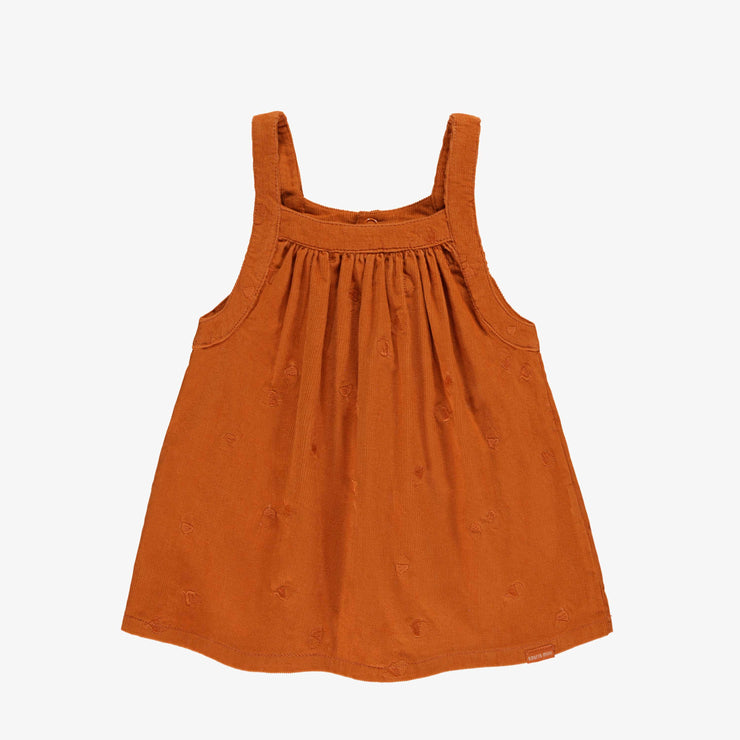 Robe chasuble à minces bretelles orange brûlé en corduroy, bébé || Burnt orange corduroy jumper dress with thin straps, baby