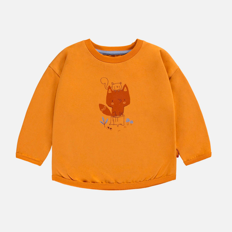 T-shirt abricot à manches longues avec un renard en doux jersey, bébé || Apricot-colored long-sleeves t-shirt with a fox in soft jersey, baby