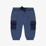 Pantalon bleu coupe régulière style jogging en coton français, bébé || Blue pants regular fit jogger style in French terry, baby