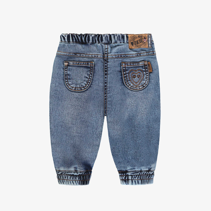 Pantalon coupe régulière de style jogger en denim extensible, bleu moyen, bébé || Stretch denim jogger pants regular fit, medium blue, baby