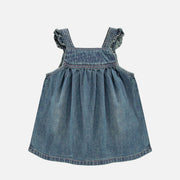 Robe chasuble en denim, bleu moyen, bébé || Denim jumper dress, medium blue, baby