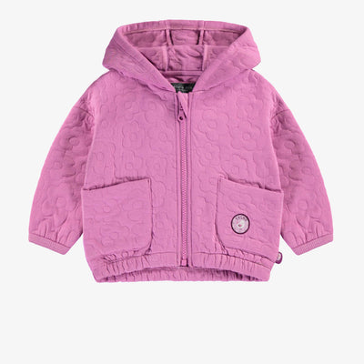 Veste rose violacé à capuchon en jersey matelassé, bébé || Purplish-pink hooded vest in quilted jersey, baby