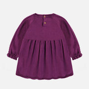 Robe de maille mauve foncé avec broderies, bébé || Dark purple knit dress with embroidery, baby