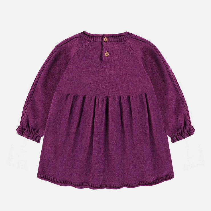 Robe de maille mauve foncé avec broderies, bébé || Dark purple knit dress with embroidery, baby