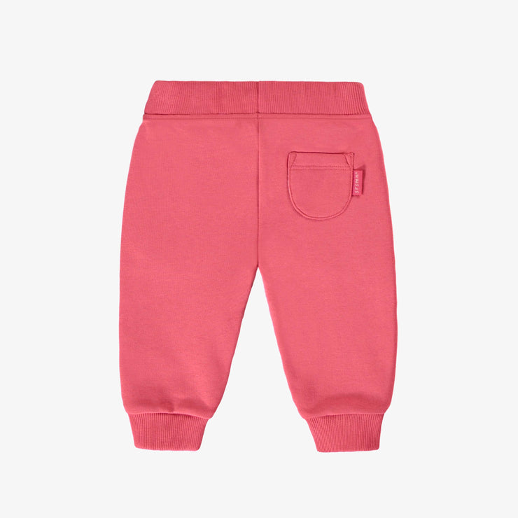 Pantalon rose coupe régulière de style jogger en coton ouaté brossé, bébé || Pink regular-fit pants, jogger style, in brushed cotton fleece, baby