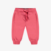 Pantalon rose coupe régulière de style jogger en coton ouaté brossé, bébé || Pink regular-fit pants, jogger style, in brushed cotton fleece, baby