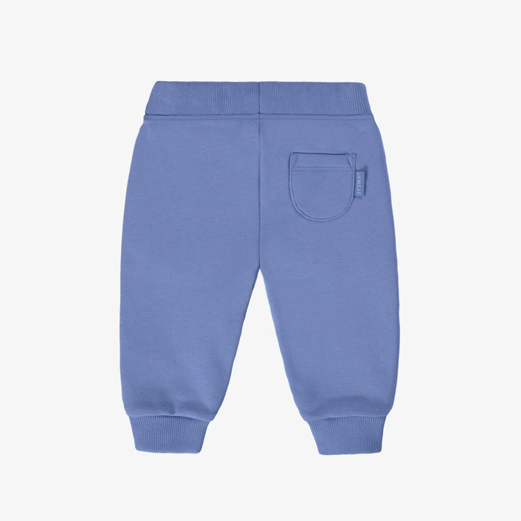 Pantalon bleu coupe régulière de style jogger en coton ouaté brossé, bébé || Blue regular-fit pants, jogger style, in brushed cotton fleece, baby