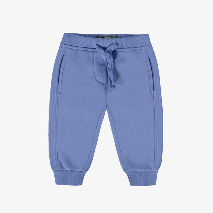 Pantalon bleu coupe régulière de style jogger en coton ouaté brossé, bébé || Blue regular-fit pants, jogger style, in brushed cotton fleece, baby