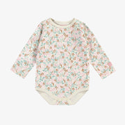 Cache-couche crème fleuri à manches longues en jersey, bébé || Cream bodysuit with long sleeves and floral print in jersey, baby