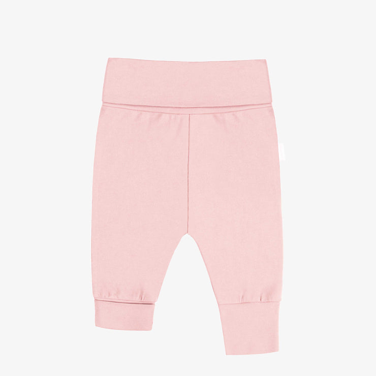 Pantalon évolutif rose pâle uni en jersey extensible, bébé || Plain soft pink evolutive pants in stretch jersey, baby