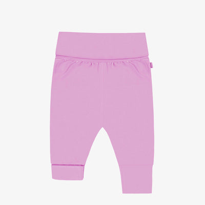 Pantalon évolutif rose uni en jersey extensible, bébé || Plain rose evolutive pants in stretch jersey, baby