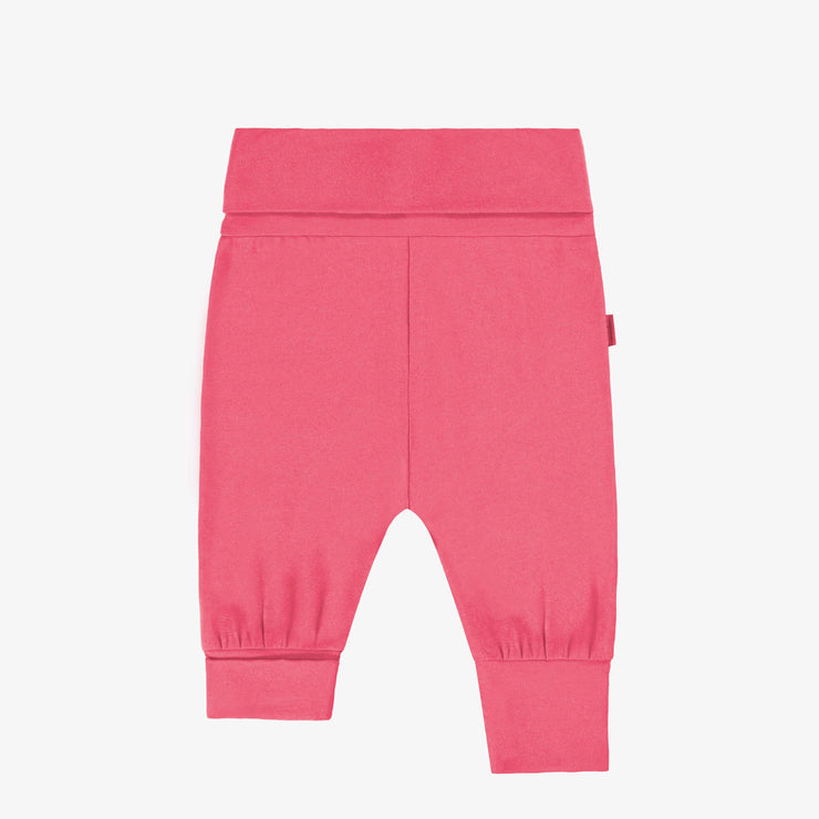 Pantalon évolutif rose uni en jersey extensible, bébé || Plain pink evolutive pants in stretch jersey, baby