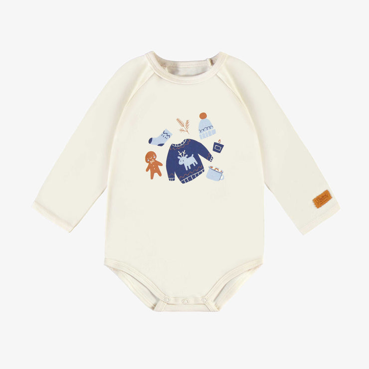 Cache-couche crème avec illustration en jersey extensible, bébé || Cream bodysuit with print in stretch jersey, baby