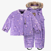 Habit de neige deux pièces violet à motifs, bébé || Violet two-piece snowsuit with all over print, baby