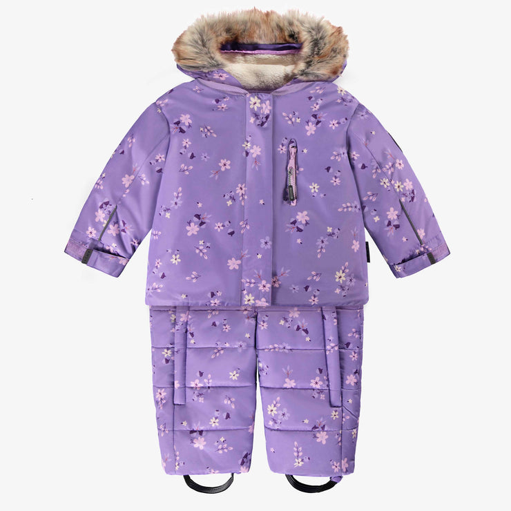 Habit de neige 3 en 1 violet à motifs et fausse fourrure, bébé || 3 in 1 violet snowsuit with print and faux fur, baby