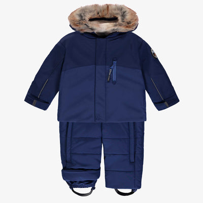 Habit de neige 3 en 1 bleu avec fausse fourrure, bébé || 3 in 1 blue snowsuit with faux fur, baby