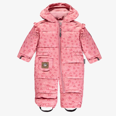 Habit de neige une-pièce rose pâle fleuri, bébé || Pale pink floral one-piece snowsuit, baby