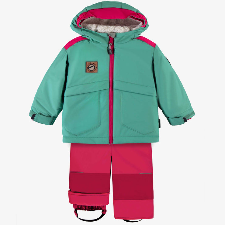 Habit de neige deux pièces turquoise et rose, bébé || Turquoise and pink two-piece snowsuit, baby