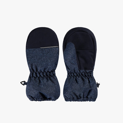 Mitaines bleues au look denim doublées en Thinsulate™ imperméable, bébé || Denim blue look mittens lined in waterproof Thinsulate™, baby