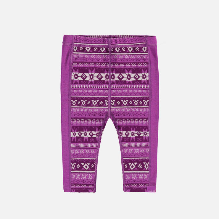 Legging mauve à motifs en laine mérinos, bébé || Purple legging with all over print in merino wool, baby