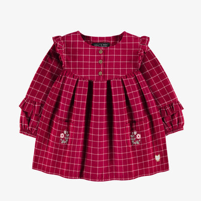 Robe rouge et blanche à carreaux en flanelle brossée, bébé || Red and white plaid dress in brushed flannel, baby