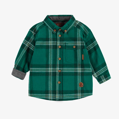 Chemise verte à carreaux en flanelle brossée, bébé || Plaid green shirt in brushed flannel, baby