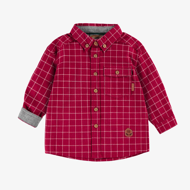 Chemise rouge à carreaux en flanelle brossée, bébé || Plaid red shirt in brushed flannel, baby