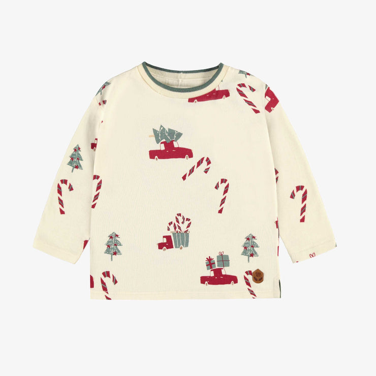 T-shirt crème à motifs des fêtes en jersey, bébé || Cream t-shirt with holiday all over print in jersey, baby