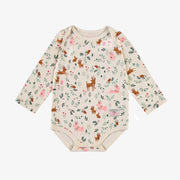 Cache-couche des fêtes crème en jersey extensible à motifs de rennes, bébé || Holiday bodysuit in cream stretch jersey with reindeer all over print, baby