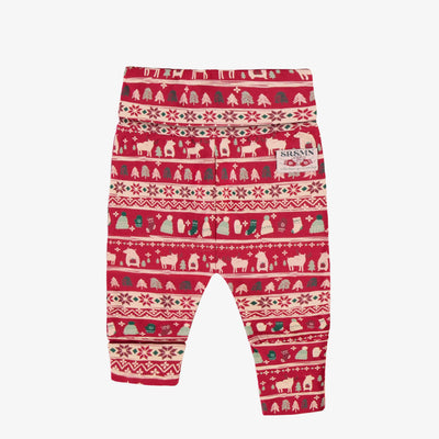 Pantalon évolutif rouge en jersey extensible à motifs des fêtes, bébé  || Evolutive red pants in stretch jersey with holiday all over print, baby