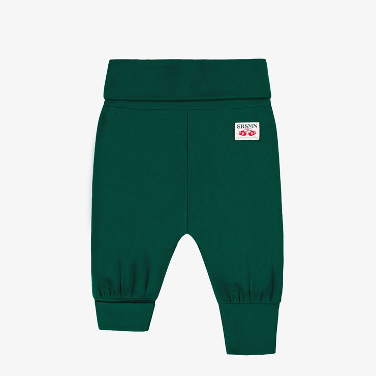 Pantalon évolutif des fêtes vert forêt en jersey extensible, bébé || Forest green holiday evolutive pants in stretch jersey, baby