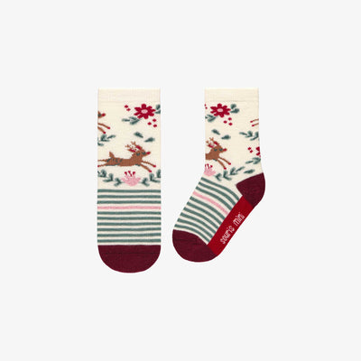 Chaussettes crème à motifs des fêtes, bébé || Cream socks with holiday all over print, baby