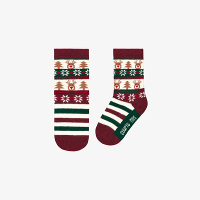 Chaussettes rouges et vertes à motifs des fêtes, bébé || Red and green socks with holiday all over print, baby