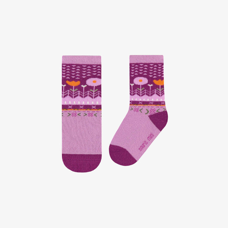 Chaussettes mauves avec fleurs, bébé || Purple socks with flowers, baby