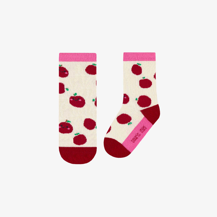 Chaussettes crème avec pommes rouges, bébé || Cream socks with red apples, baby