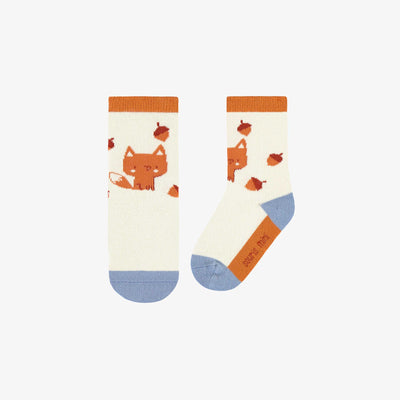 Chaussettes orange brûlé avec un renard, bébé || Burnt orange socks with foxes and hazelnuts, baby